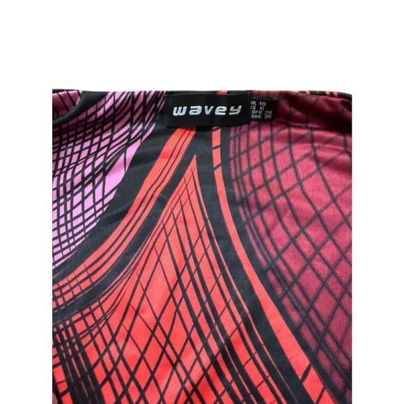 Wavey Vibrant Multicolor Abstract Print Mini Dress Size 6US Ruffle Hem - Picture 2 of 4